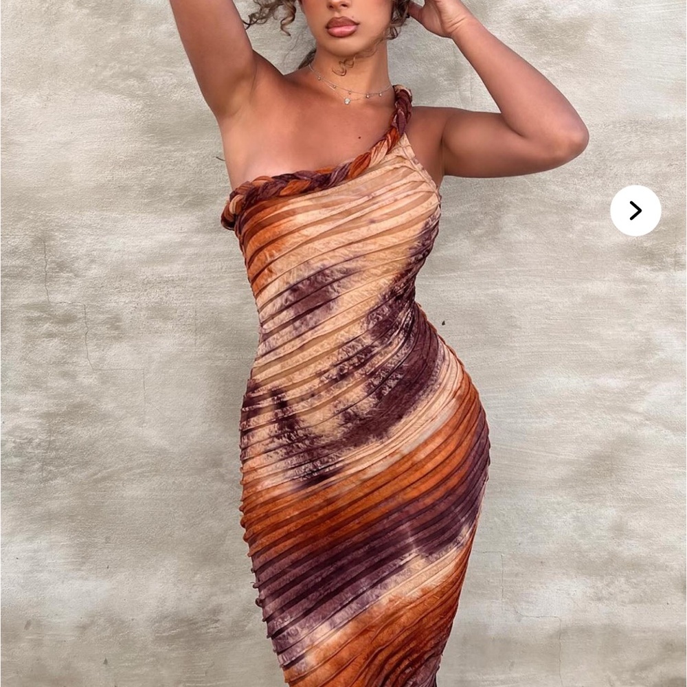 Fashion Nova Orange and Purple Ruched Asymmetrical Dress